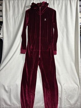 Onepiece Burgundy Velvet Hooded Kids Onesie Pajamas